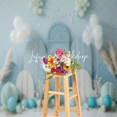 Lofaris Summer Blue Balloons Coastal Cake Smash Backdrop