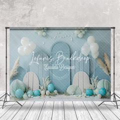 Lofaris Summer Blue Balloons Coastal Cake Smash Backdrop