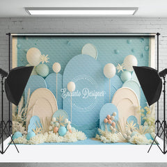 Lofaris Summer Blue Beige Balloons Backdrop For Cake Smash