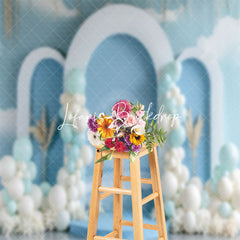 Lofaris Summer Blue White Balloons Beach Cake Smash Backdrop