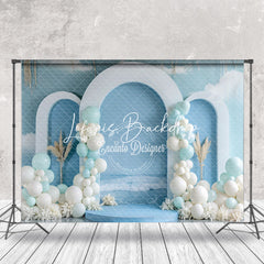 Lofaris Summer Blue White Balloons Beach Cake Smash Backdrop