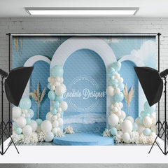 Lofaris Summer Blue White Balloons Beach Cake Smash Backdrop