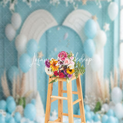 Lofaris Summer Blue White Wall Balloons Cake Smash Backdrop