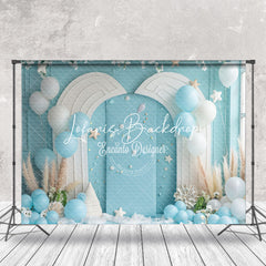 Lofaris Summer Blue White Wall Balloons Cake Smash Backdrop