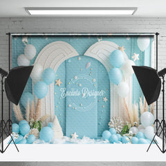 Lofaris Summer Blue White Wall Balloons Cake Smash Backdrop