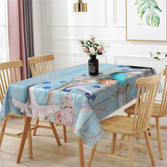 Lofaris Summer Fishing Boat Blue Plank Rectangle Tablecloth