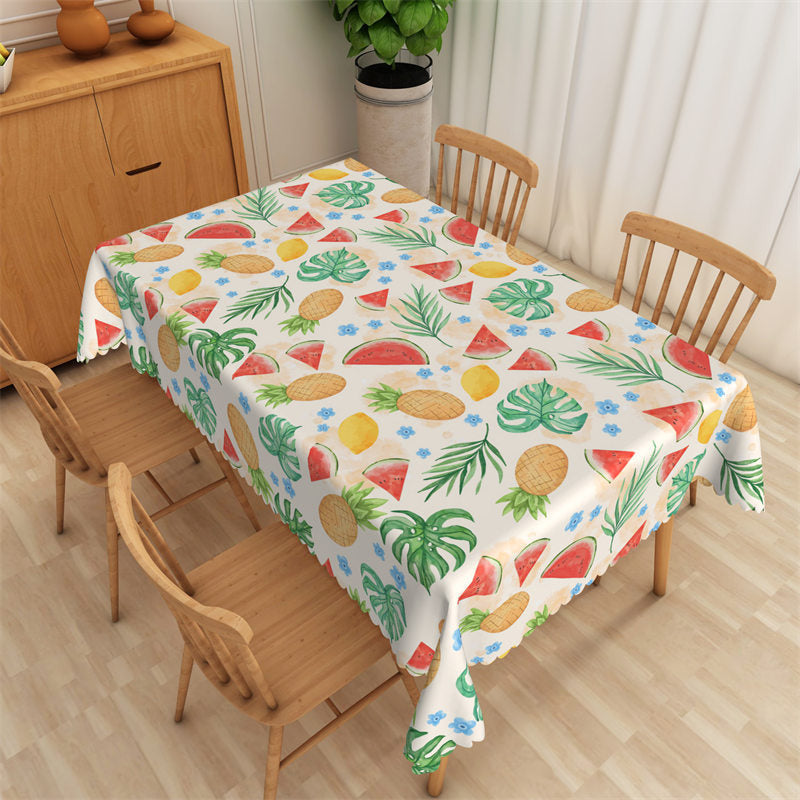 Lofaris Summer Fruits Monstera Patterns Rectangle Tablecloth