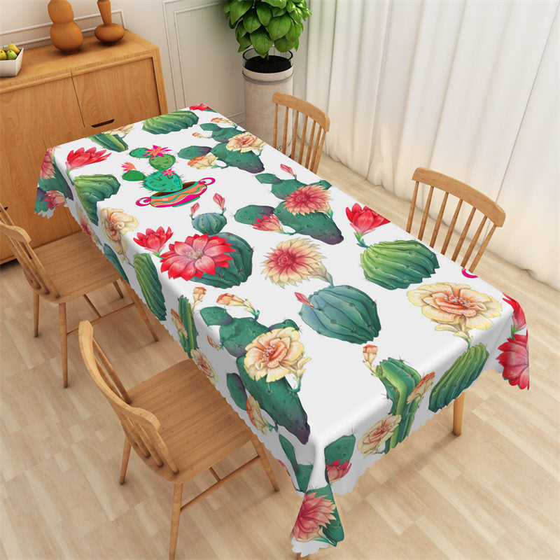 Lofaris Summer Green Cactus And Flowers Pattern Tablecloth