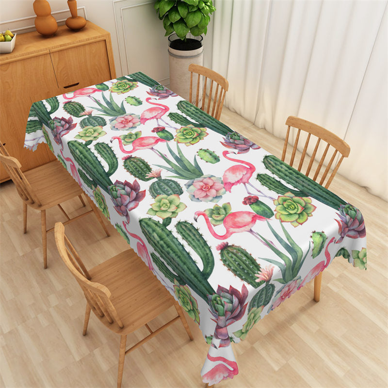 Lofaris Summer Green Cactus Flamingo Pattern Tablecloth