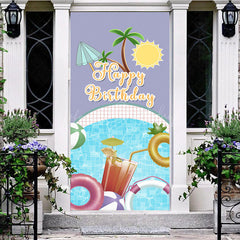 Lofaris Summer Sun Swimming Pool Happy Birthday Door Cover