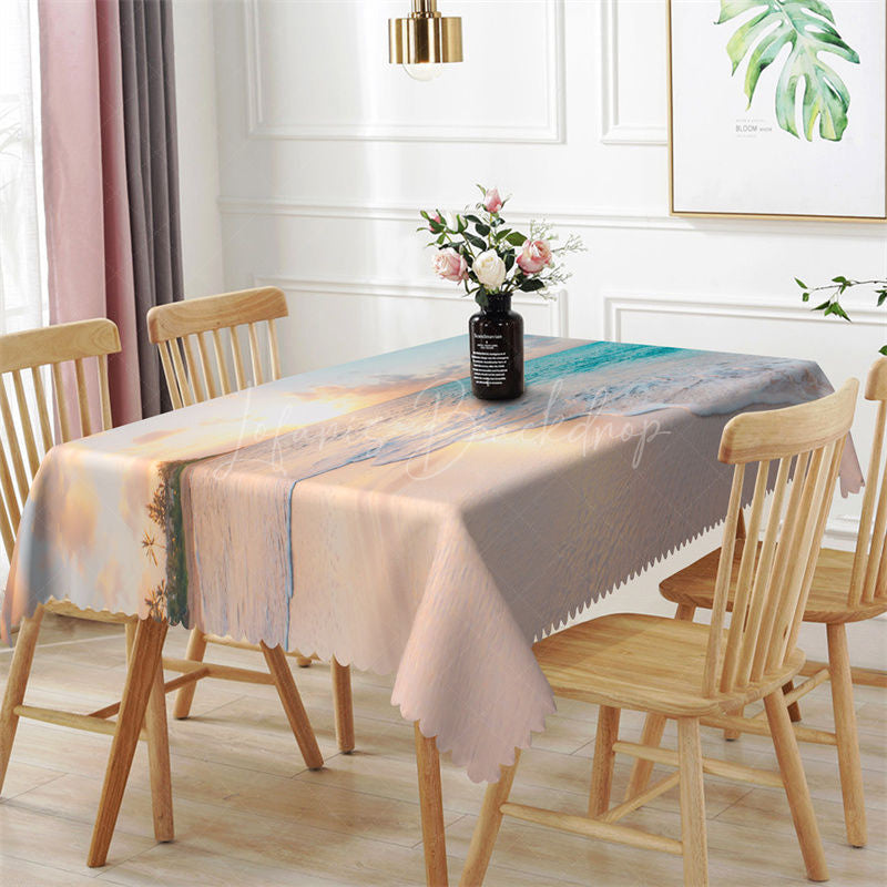 Lofaris Summer Sunset Beach Waves Photo Rectangle Tablecloth