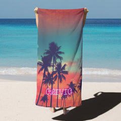 Lofaris Summer Vibes Neon Custom Name Beach Towel for Holiday