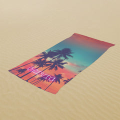 Lofaris Summer Vibes Neon Custom Name Beach Towel for Holiday