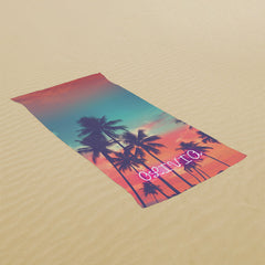 Lofaris Summer Vibes Neon Custom Name Beach Towel for Holiday