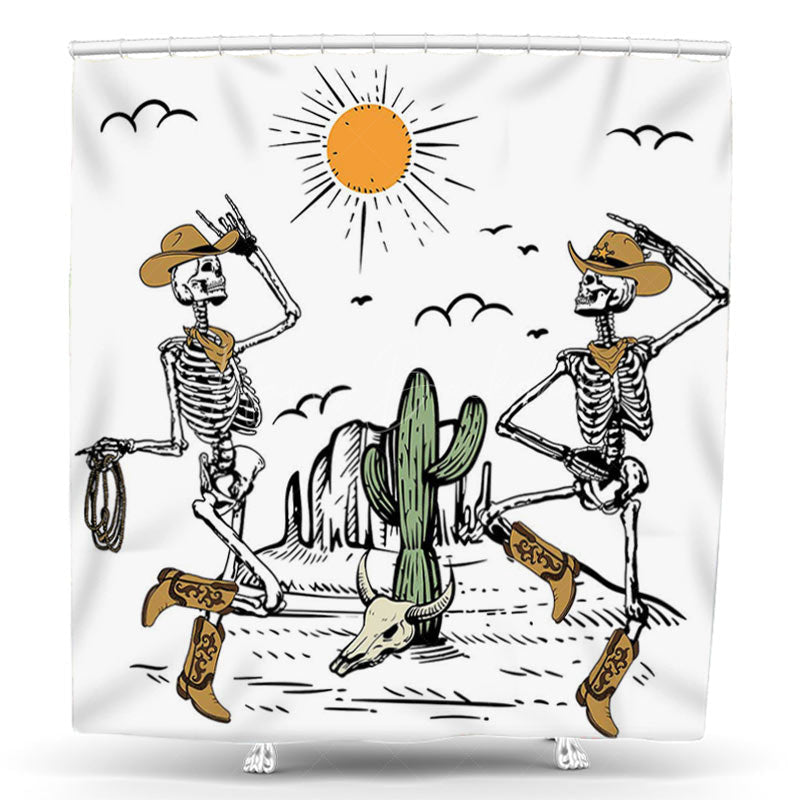 Lofaris Sun Cactus Skeleton Cowboy Halloween Shower Curtain