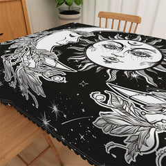 Lofaris Sun Floral Moon Stars Black Tablecloth For Home Decor