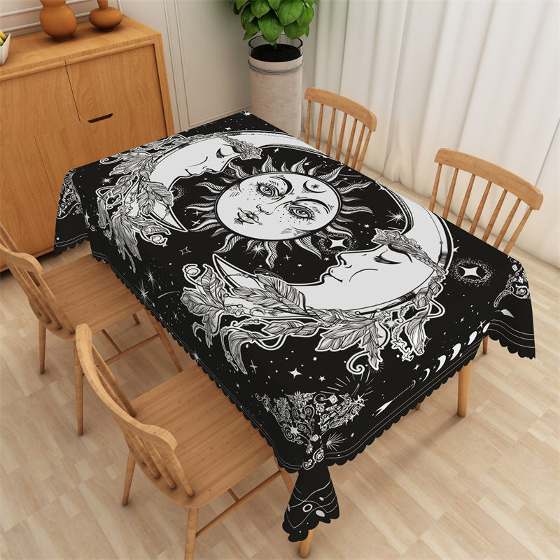 Lofaris Sun Floral Moon Stars Black Tablecloth For Home Decor