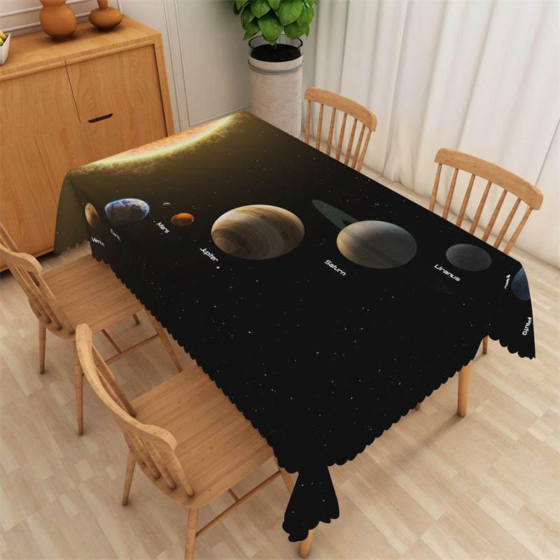 Lofaris Sun Saturn Galaxy Black Space Rectangle Tablecloth