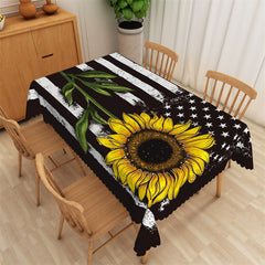 Lofaris Sunflower America Flag white stripe black Tablecloch