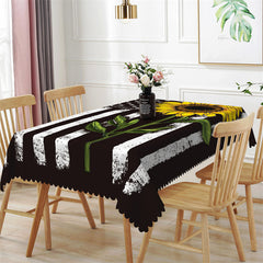 Lofaris Sunflower America Flag white stripe black Tablecloch