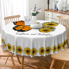 Lofaris Sunflower And Butterflies White Round Tablecloth