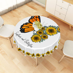 Lofaris Sunflower And Butterflies White Round Tablecloth