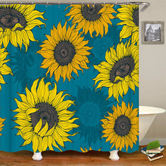 Lofaris Sunflower Blue Background Shower Curtain for Bath