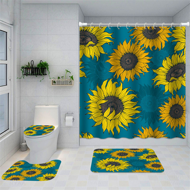 Lofaris Sunflower Blue Background Shower Curtain for Bath