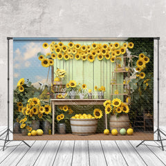 Lofaris Sunflower Blue Sky Wooden Board Lemon Photo Backdrop