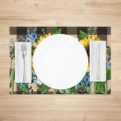 Lofaris Sunflower Brown Plaid Dining Set Of 4 Placemats