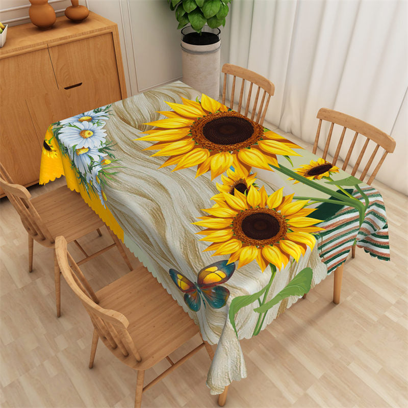 Lofaris Sunflower Brown Wood Rectangle Tablecloch For Party