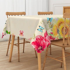 Lofaris Sunflower Butterfly Warm Ivory Rectangle Tablecloth