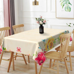 Lofaris Sunflower Butterfly Warm Ivory Rectangle Tablecloth