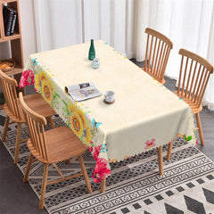 Lofaris Sunflower Butterfly Warm Ivory Rectangle Tablecloth