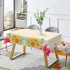 Lofaris Sunflower Butterfly Warm Ivory Rectangle Tablecloth