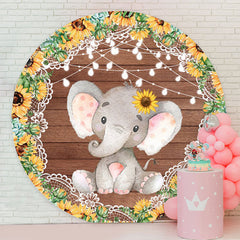 Lofaris Sunflower Elephant Wood Round Baby Shower Backdrop