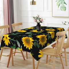 Lofaris Sunflower Floral Black Rectangle Dining Tablecloch