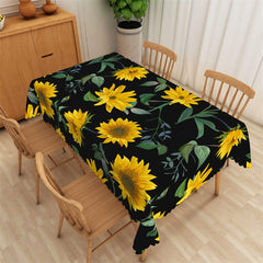 Lofaris Sunflower Floral Black Rectangle Dining Tablecloch