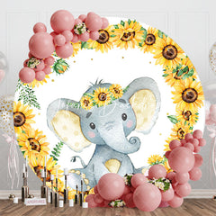 Lofaris Sunflower Little Elephant Round Baby Shower Backdrop