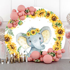 Lofaris Sunflower Little Elephant Round Baby Shower Backdrop