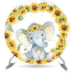 Lofaris Sunflower Little Elephant Round Baby Shower Backdrop