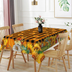 Lofaris Sunflower Orange Black Plaid Rectangle Tablecloth