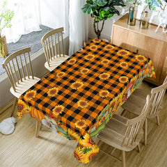 Lofaris Sunflower Orange Black Plaid Rectangle Tablecloth