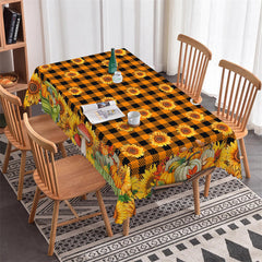 Lofaris Sunflower Orange Black Plaid Rectangle Tablecloth