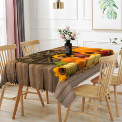 Lofaris Sunflower Pumpkins Autumn Browm Wood Dining Tablecloth