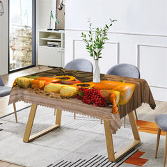 Lofaris Sunflower Pumpkins Autumn Browm Wood Dining Tablecloth