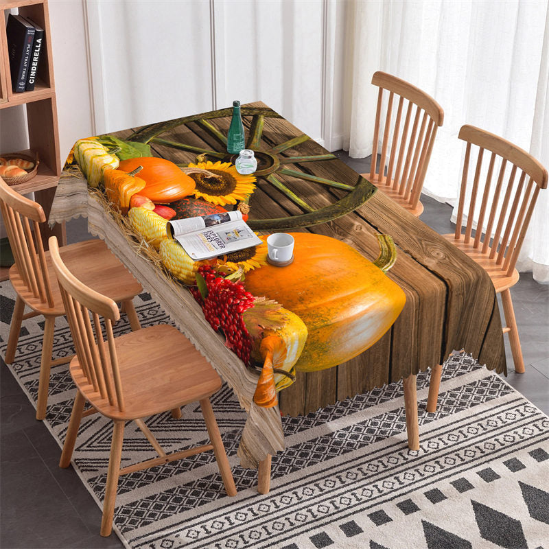 Lofaris Sunflower Pumpkins Autumn Browm Wood Dining Tablecloth