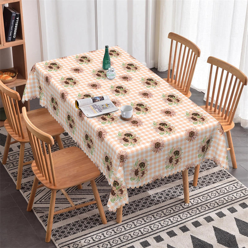 Lofaris Sunflower Yellow White Plaid Rectangle Tablecloth