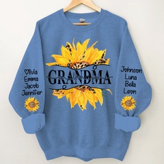 Lofaris Sunflowers Grandma And Kids Custom Name Sweatshirt