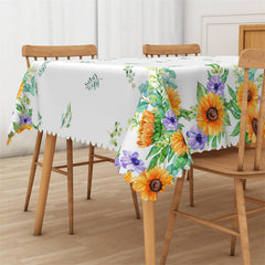 Lofaris Sunflowers Green Leaves Spring Tablecloth For Kitchen